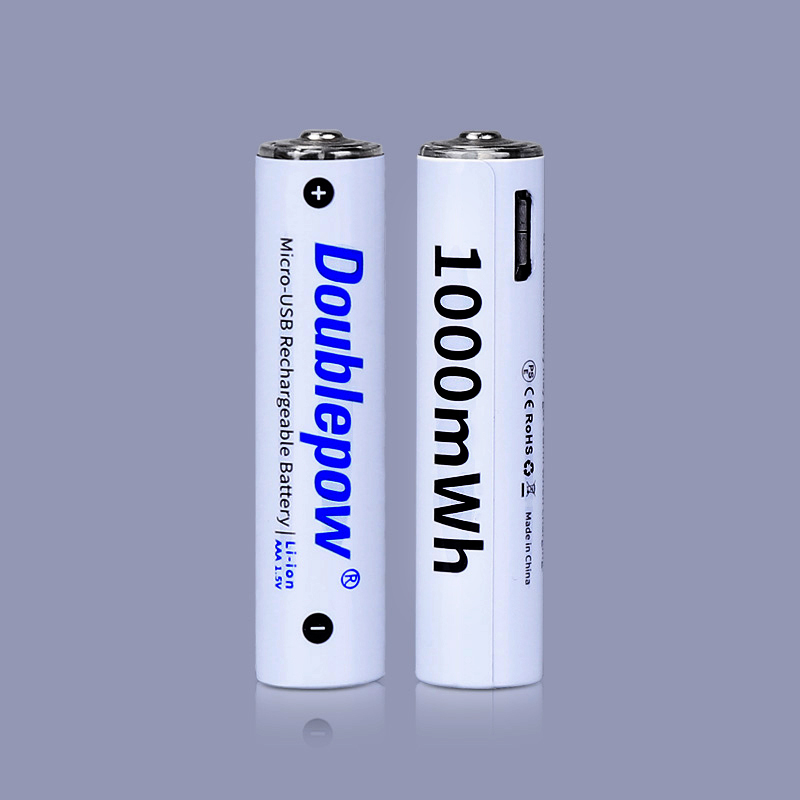 Picture of Doublepow AAA Size 1.5V 1000mWh High Capacity Li-ion Rechargeable Battery with Built-in Micro USB Charging Port & LED Indicator Facility (2 Pieces Pack) - High-Energy Replacement for Dry Cells 1.5V AAA Solutions - 2 Pieces