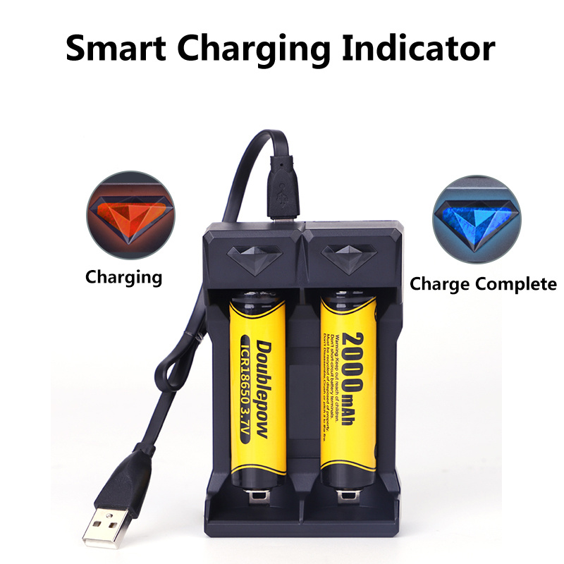 Picture of Doublepow UK21 Micro USB Port Dual Slot Universal 3.7V Li-ion Battery Charger for 18650/26650/18500/14500/10440/16340 etc Lithium Battery Fast Charger with Full Charge Indication System - 1 Piece Charger