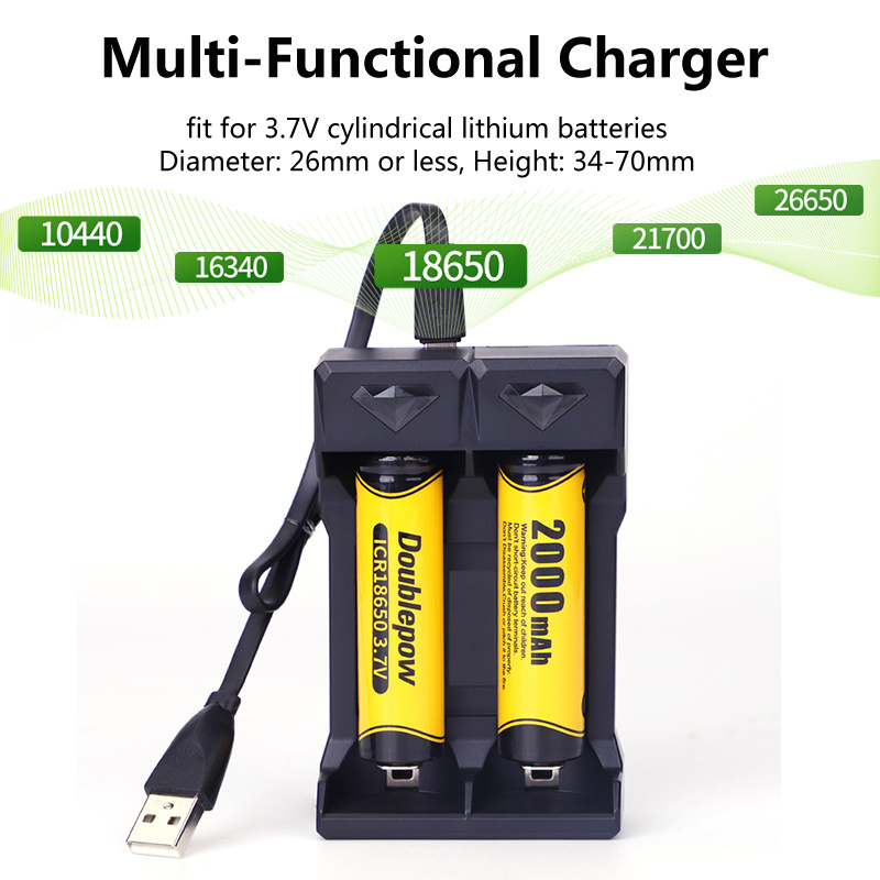 Picture of Doublepow UK21 Micro USB Port Dual Slot Universal 3.7V Li-ion Battery Charger for 18650/26650/18500/14500/10440/16340 etc Lithium Battery Fast Charger with Full Charge Indication System - 1 Piece Charger