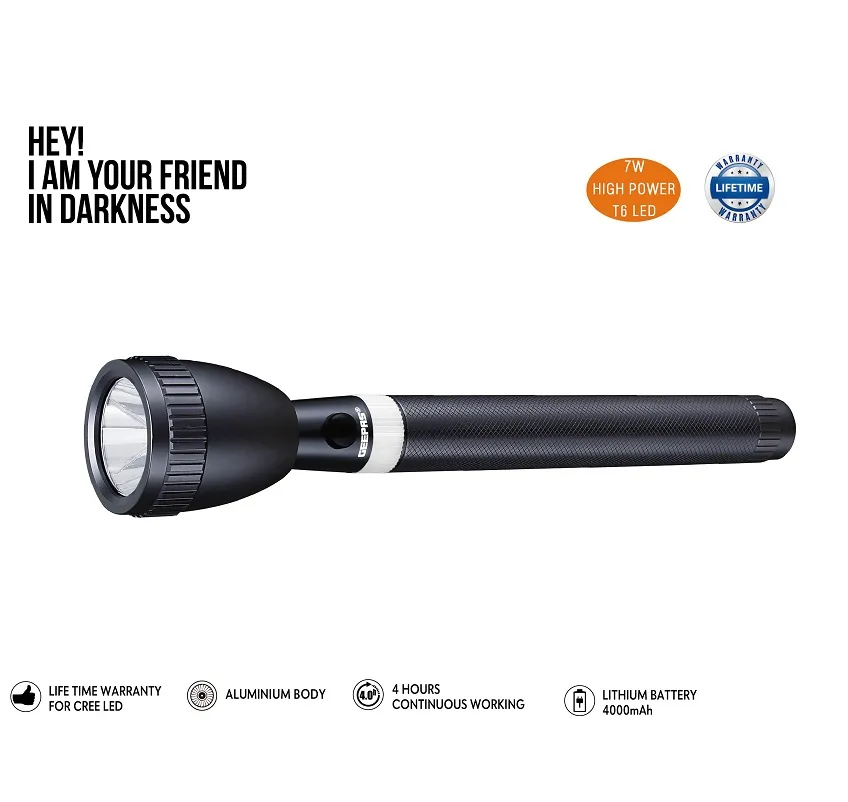 Picture of GEEPAS Original GFL3803N Rechargeable LED Flashlight (Torch Light Body Color : Grey), Portable & Lightweight | 2×18650 3.7V 5000mAh Li-ion Rechargeable Battery | 4hrs* Working | Ideal for Indoor & Outdoor Activities | Powerful Torch - 1 Piece