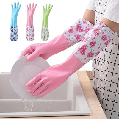 Picture of High Quality Silicone Hand Gloves With Foam Durable for Dishwashing and Household Cleaning - Waterproof, Long Cuff, Flock Lining, Non-Slip Thermal Grip
