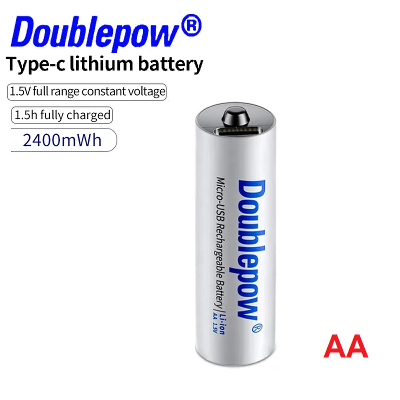 Picture of Doublepow Multipurpose Uses AA Size 1.5Volt 2400mWh Rechargeable Li-ion Battery with Built-in USB Type-C Fast Charging Port & LED Indicator (Point Top) - 1 Piece