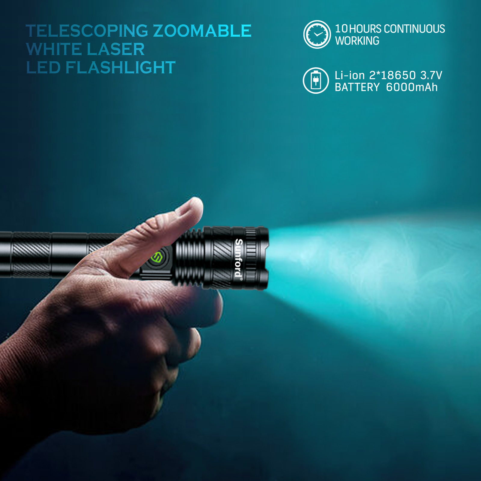 Picture of Sunford SF-471ZL Telescoping Zoomable 20W High Powered White LASER LED Flashlight - 1 Piece