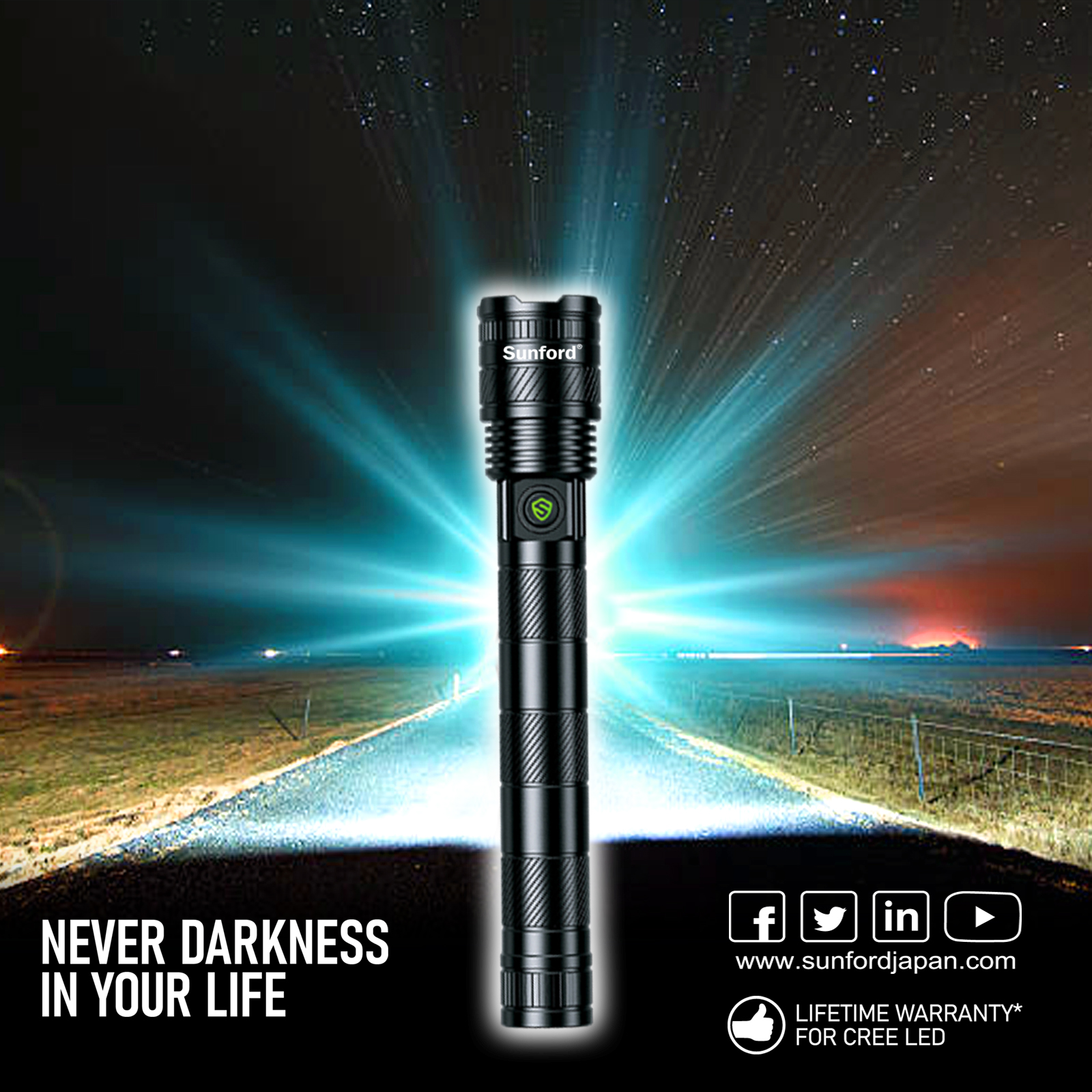 Picture of Sunford SF-471ZL Telescoping Zoomable 20W High Powered White LASER LED Flashlight - 1 Piece