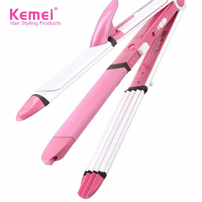 Picture of Kemei Km-1291 Professional 3 In 1 Electric Multifunction Ceramic coating Iron Wave Zig Zag Hair Curler and Straighter for women