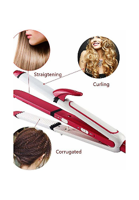 Picture of Kemei Km-1291 Professional 3 In 1 Electric Multifunction Ceramic coating Iron Wave Zig Zag Hair Curler and Straighter for women