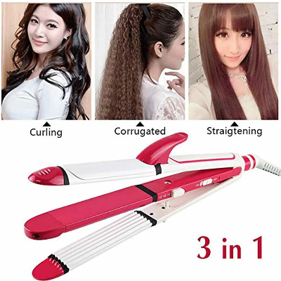 Picture of Kemei Km-1291 Professional 3 In 1 Electric Multifunction Ceramic coating Iron Wave Zig Zag Hair Curler and Straighter for women