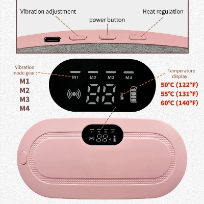 Picture of Heating Pad for Period Cramps, Fast Heating Pad with 6 Heat Levels and 6 Massage Modes, Portable Cordless Menstrual Heating Pad, Back or Belly Period Massager for Women