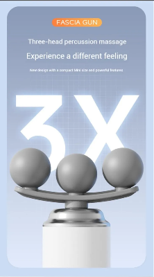 Picture of Portable Massage Gun, Triple head Massage Gun Pro+ Mini, 3-Head Percussion, 6-Speed Settings, Deep Tissue Muscle Relief, 2300-3200RPM, with 9 Attachments, 1200mAh Battery