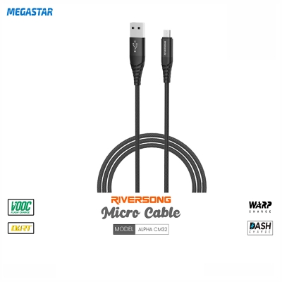Picture of Riversong Alpha Fast Charging Nylon Braided Micro Cable (Model CM32) Black