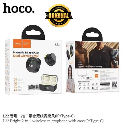 Picture of HOCO L22 Dual Wireless Magnetic & Lapel Clip Microphone – Smart Sound, Effortless Recording