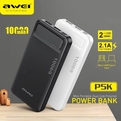 Picture of AWEI P5K Portable Power Bank 10000mAh Power bank Dual USB A Type c Micro Dual input Fast Charge