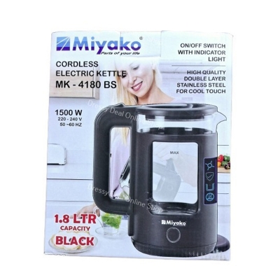 Picture of Miyako MK-4180 BS Automatic Cordless Electric Kettle  high qualiy double layerTransparent Glass kettly 1500 Watt