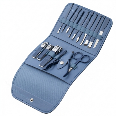Picture of Nail Clippers 16pcs Manicure & Pedicure Tool Set, Stainless Steel Nail Cutter Kit for men and women, with Leather Bag, Travel Grooming Kit for Facial, Cuticle and Nail Care