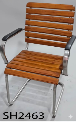 Picture of Premium SS/Stainless Steel Wooden Slat Chair (With Armrest) | Stylish