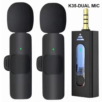 Picture of K35 Dual Wireless Microphone 3.5mm Supported for Camera, Sound card, Smartphone Dual Mic and single receiver