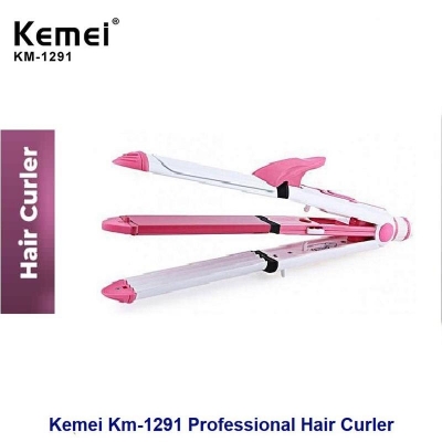 Picture of Kemei Km-1291 Professional 3 In 1 Electric Multifunction Ceramic coating Iron Wave Zig Zag Hair Curler and Straighter for women