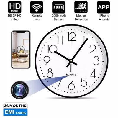 Picture of HD 1080P 4K Wall Clock IP Wifi Camera with battery backup - White