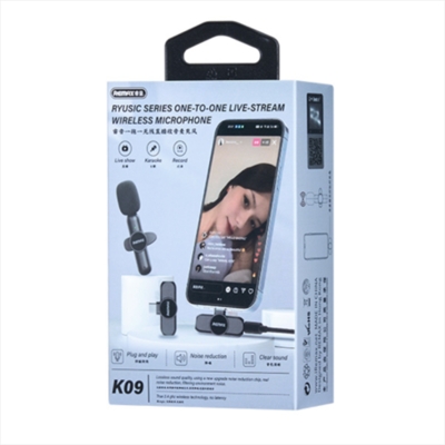 Picture of RE-MAX Ryusic Series K09 80mAh One-to-One Live-Stream Wireless Microphone - Type-C Black - Black