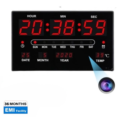 Picture of LED Digital Number Clock Wi-Fi Camera HD 1080P Pixels Camera DVR P2P with battery backup and voice with Timer, Alarm Clock, Snooze Function, Temperature Display - Black