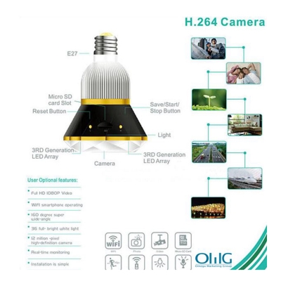Picture of WIFI IP Bulb Camera with Night Vision and Motion Detection full hd 1080p 4k - Black