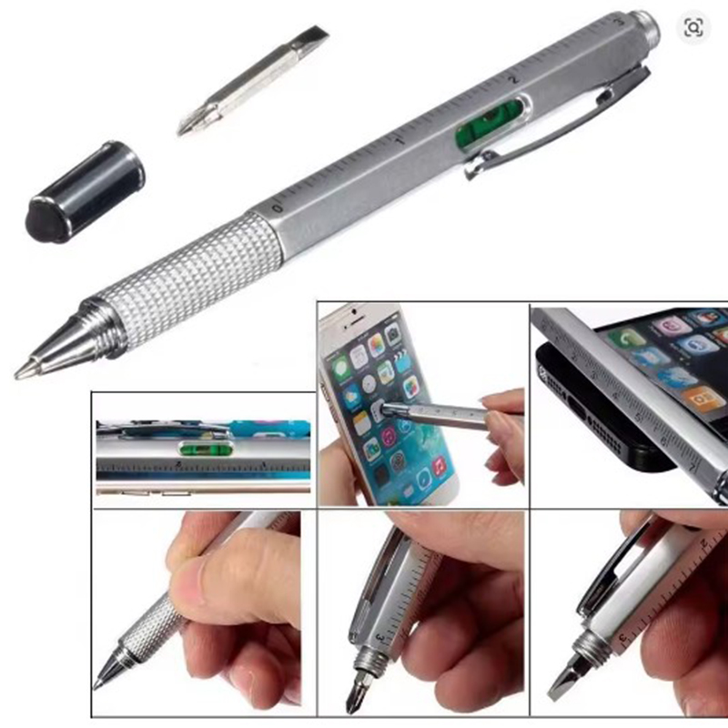 Picture of 6 in 1 Multifunctional Pen Touch Screen Stylus Capacitive Pen with Screwdriver Ruler Levelgauge Refillable Ballpoint Pencil Tool - Black