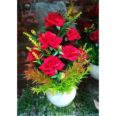 Picture of Artificial Plastic Plant Tree  - Roses Plant With Tub - Home Decoration Item - Home Decoration Item - artificial flower