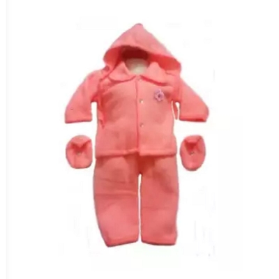 Picture of Woolen New Born Baby Winter Dress Set-Pink