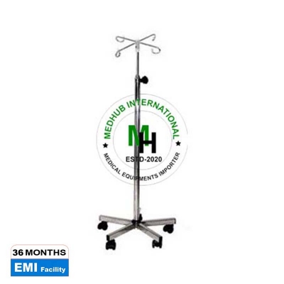 Picture of Full Stainless Steel Large Size Saline Stand with 5 Wheel for Hospital/Home Use - Silver