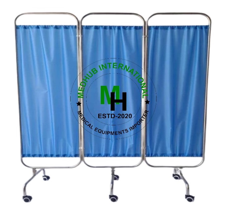 Picture of Mild Steel 3 Part Bed Side Partition for Hospital (Screen Stand) - Blue