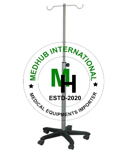 Picture of Stainless Steel Large Size Saline Stand with 5 Wheel for Hospital/Home Use - White