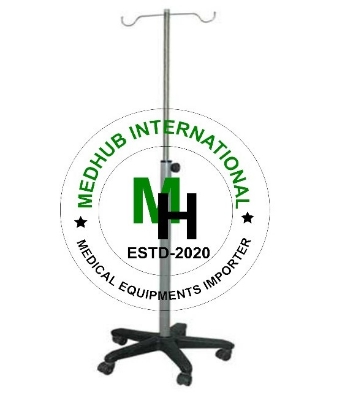 Picture of Stainless Steel Large Size Saline Stand with 5 Wheel for Hospital/Home Use - White