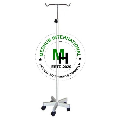 Picture of Full Stainless Steel Large Size Saline Stand with 5 Wheel for Hospital/Home Use - Silver