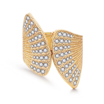 Picture of Luxury Gold-Tone Fan-Shaped Cuff Bracelet with Sparkling Rhinestones