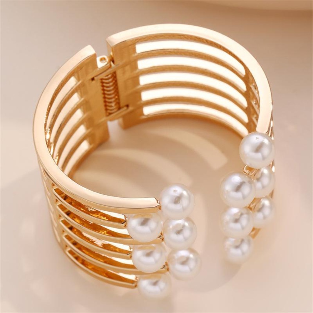 Picture of Elegant Gold-Tone Cuff Bracelet with Pearl Embellishments
