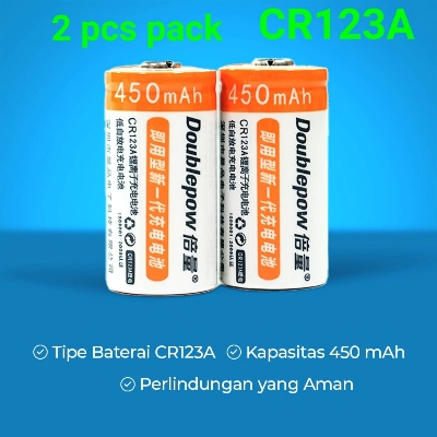 Picture of Doublepow CR123A  3V 450mAh Rechargeable Lithium LiFePO4 Polaroid Battery for Digital Camera, Flashlights etc - 2 Pieces Pack ( Orange )