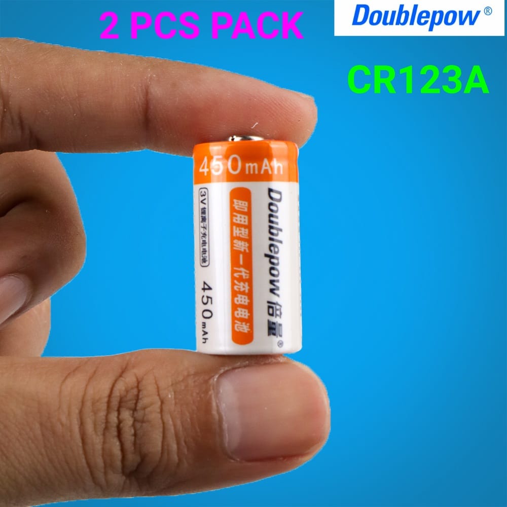 Picture of Doublepow CR123A  3V 450mAh Rechargeable Lithium LiFePO4 Polaroid Battery for Digital Camera, Flashlights etc - 2 Pieces Pack ( Orange )