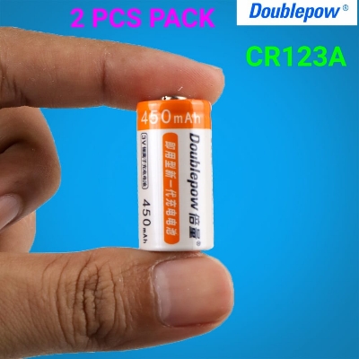 Picture of Doublepow CR123A  3V 450mAh Rechargeable Lithium LiFePO4 Polaroid Battery for Digital Camera, Flashlights etc - 2 Pieces Pack ( Orange )