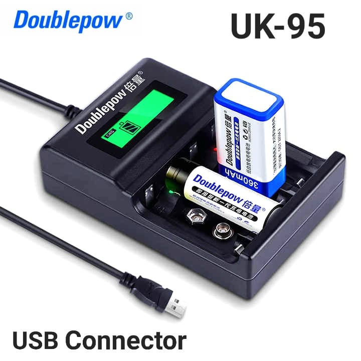 Picture of Doublepow UK-95 LED Display Smart Fast Charger with Full Charge Indicator & USB Portable Plug Connector for 1.2V  AA/AAA Size & Rechargeable 9V Ni-MH/Ni-Cd Battery - 1 Piece ( Black )