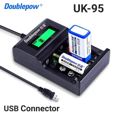 Picture of Doublepow UK-95 LED Display Smart Fast Charger with Full Charge Indicator & USB Portable Plug Connector for 1.2V  AA/AAA Size & Rechargeable 9V Ni-MH/Ni-Cd Battery - 1 Piece ( Black )