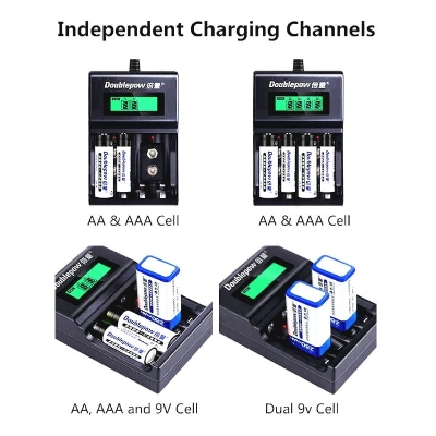 Picture of Doublepow UK-95 LED Display Smart Fast Charger with Full Charge Indicator & USB Portable Plug Connector for 1.2V  AA/AAA Size & Rechargeable 9V Ni-MH/Ni-Cd Battery - 1 Piece ( Black )