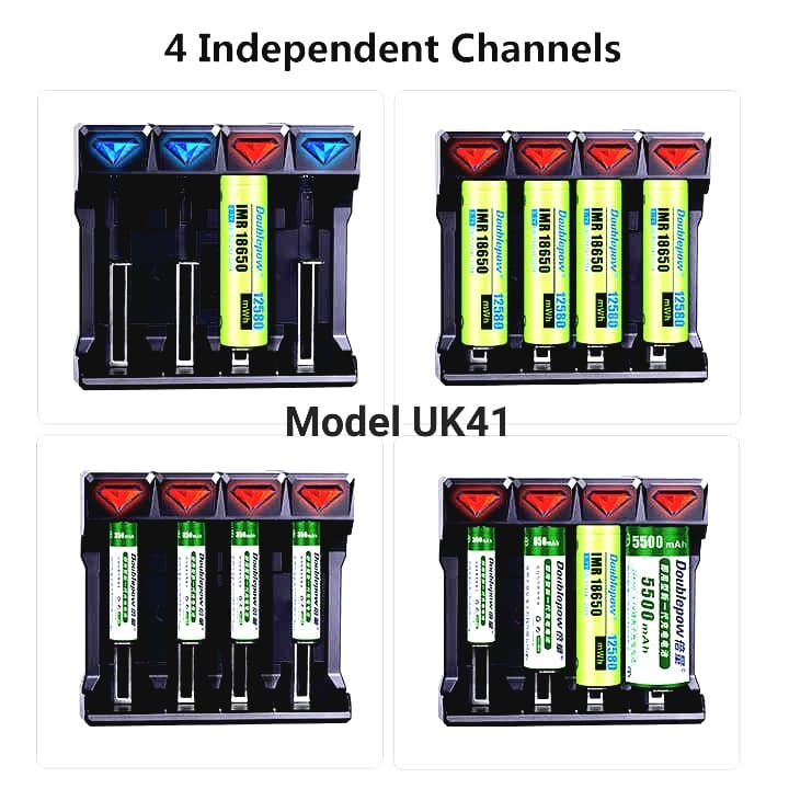 Picture of Doublepow UK41 4-Bay 3.7V Li-ion Battery Intelligent Smart Fast Charger With Full Charge Indication Facility Micro USB Powered Charger for 18650/18500/21700/26650/16340/14500/10440 etc Model Batteries - 1 Piece ( Black )