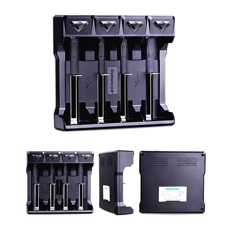 Picture of Doublepow UK41 4-Bay 3.7V Li-ion Battery Intelligent Smart Fast Charger With Full Charge Indication Facility Micro USB Powered Charger for 18650/18500/21700/26650/16340/14500/10440 etc Model Batteries - 1 Piece ( Black )