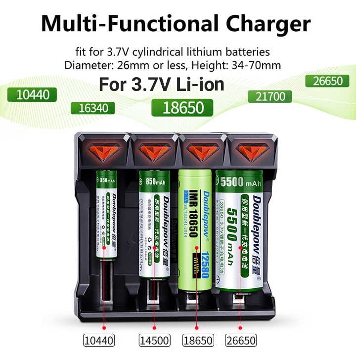 Picture of Doublepow UK41 4-Bay 3.7V Li-ion Battery Intelligent Smart Fast Charger With Full Charge Indication Facility Micro USB Powered Charger for 18650/18500/21700/26650/16340/14500/10440 etc Model Batteries - 1 Piece ( Black )