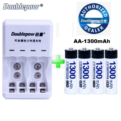 Picture of Doublepow D03  4-Slot Standard Charger with 4 Pieces AA Size 1.2V 1300mAh Rechargeable Battery Combo Pack ( White )