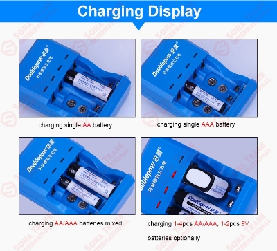 Picture of Doublepow  K33  4-Slots Multifunctional Intelligent Fast Battery Charger with Full Charge Indication for 1.2V AA/AAA Size Ni-MH/Ni-Cd & Rechargeable 9V Cell - 1 Piece ( Blue )