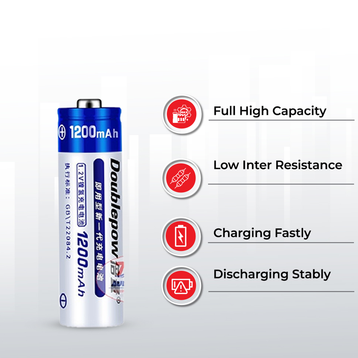 Picture of Doublepow AA Size 1.2V 1200mAh Ni-MH Rechargeable Battery with 1200 Cycle (Pack of 4) (No Battery Charger Included) ( Blue )