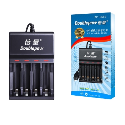 Picture of Doublepow UK83  4-Slot Fast Charger with Full Charge Indication Facility & USB Portable Connector For 1.2V  AA/AAA Size Ni-MH/Ni-Cd Rechargeable Battery - 1 Piece