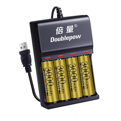 Picture of Doublepow UK83 4-Slot Smart Fast Charger with 4 Pieces AA Size 1.2V 3000mAh Ni-MH Battery Combo Pack ( Gold )