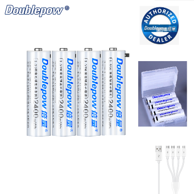 Picture of Doublepow AA Size 1.5V 2400mWh Li-ion Rechargeable Battery with Built-in USB Type-C Fast Charging & LED Indicator Facility - 4 Pieces Pack ( White )